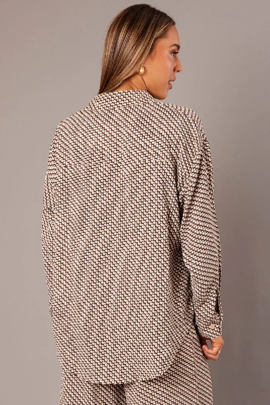 Brown Geo Relaxed Shirt Long Sleeve