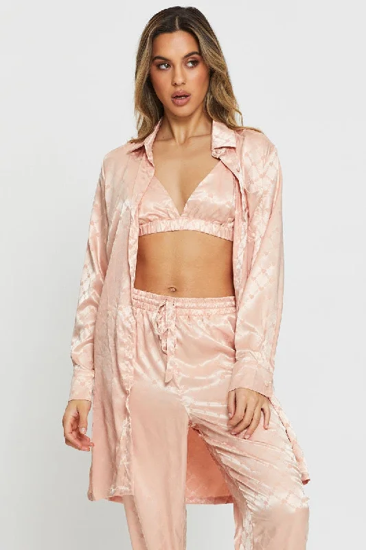 Pink Mix And Match Pyjama Shirt Satin