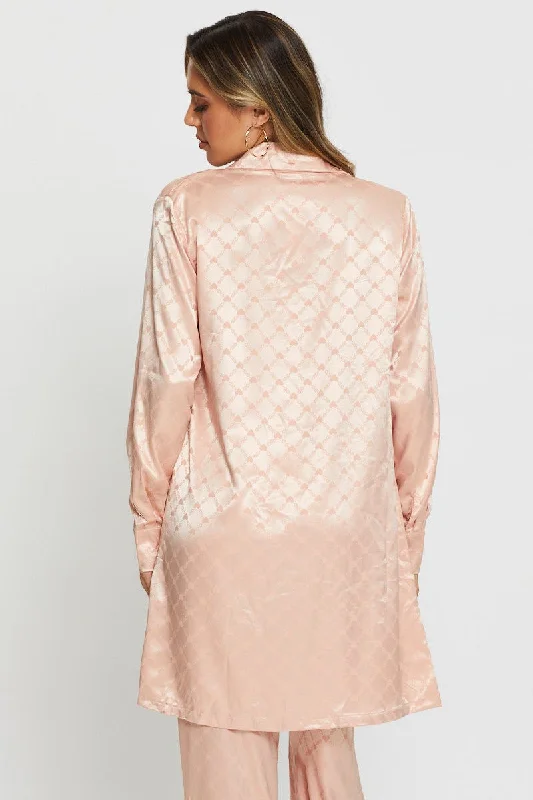 Pink Mix And Match Pyjama Shirt Satin