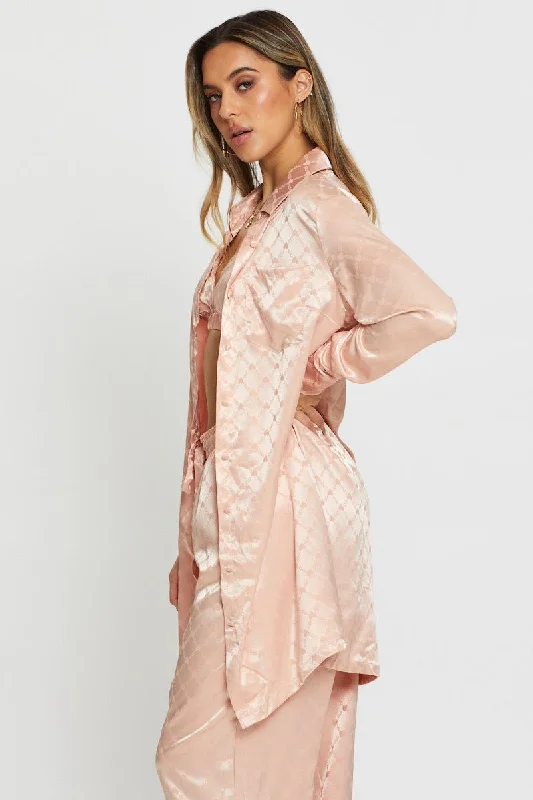 Pink Mix And Match Pyjama Shirt Satin