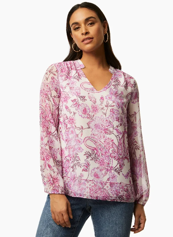 Puff Sleeve Paisley Print Blouse