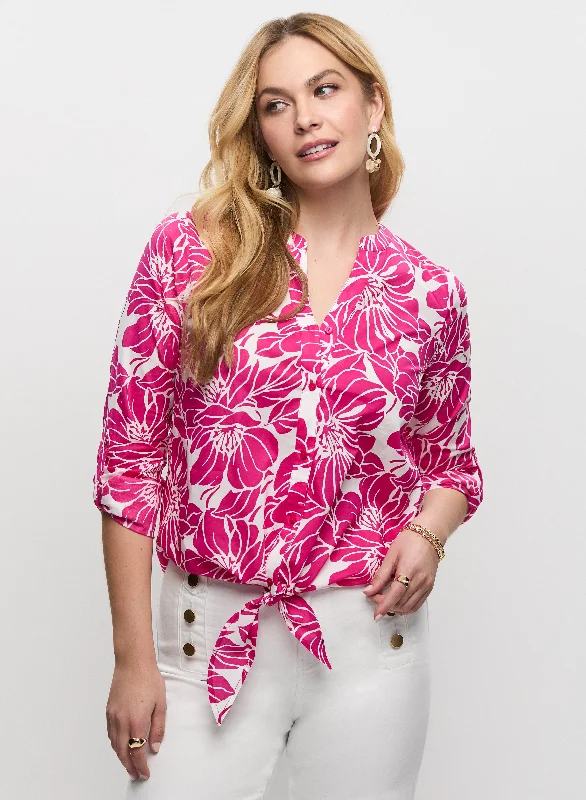 Tie-Front Floral Blouse