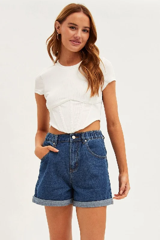 White Corset Top Short Sleeve Crew Neck Crop Baby Tee