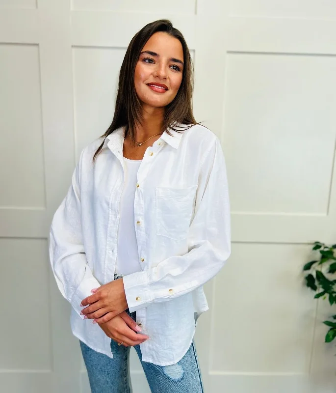 White Linen Blend Shirt