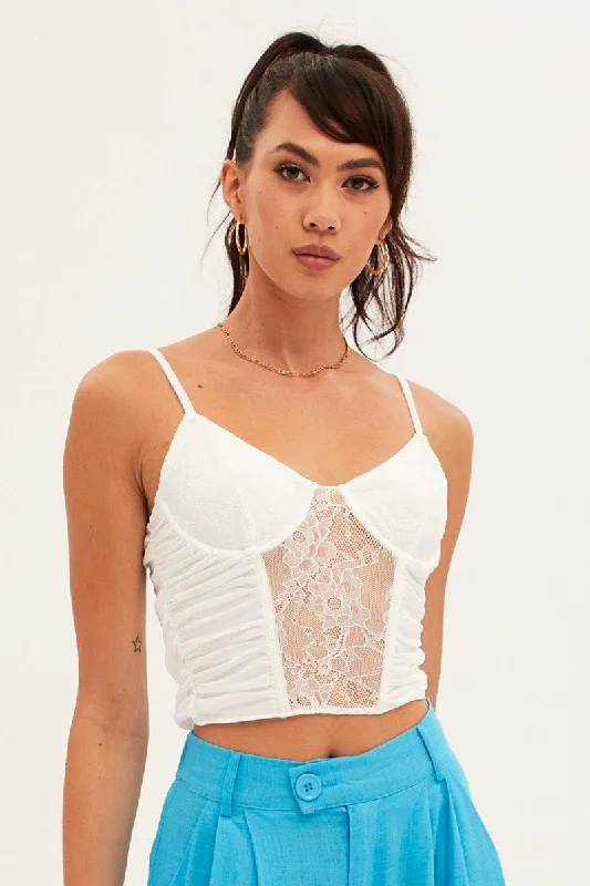 White Singlet Sleeveless Sweetheart Crop Lace