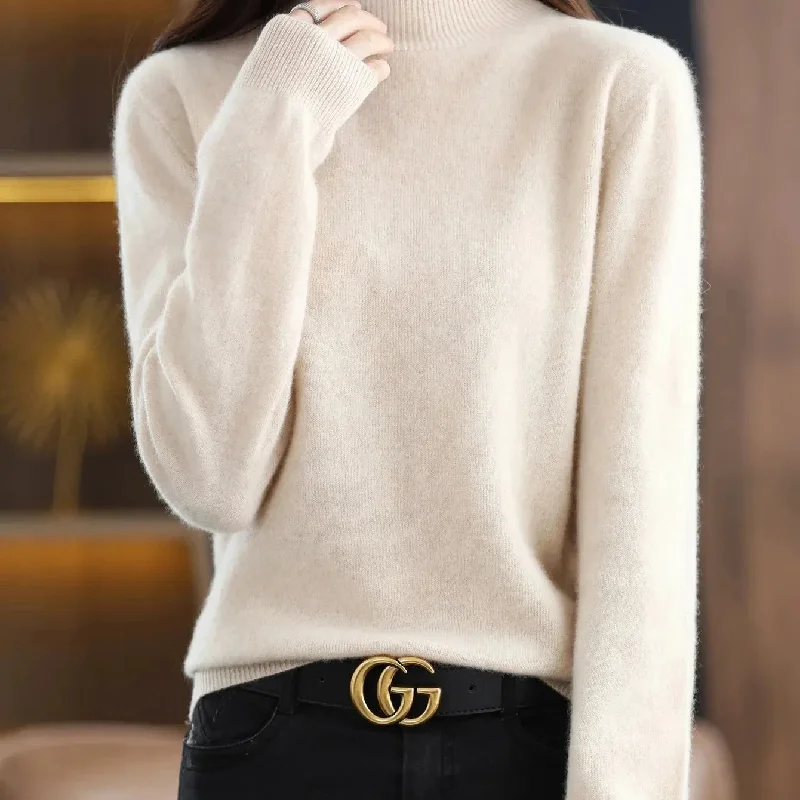 100% Merino Wool Sweater Women Mock Neck Sweater Fall Winter Basic Soft Warm Pul