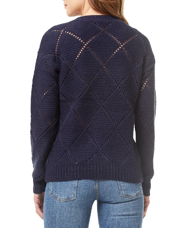 Aspen - Long Sleeve Crew Neck Pullover Sweater With Diamond Pointelle Stitch Detail