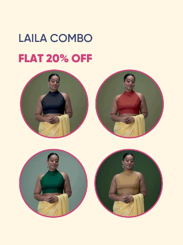 Laila x Rozaana | Halter Neck Saree Blouse w/ FlexiFit™ Bestseller Combo @ FLat 20% OFF