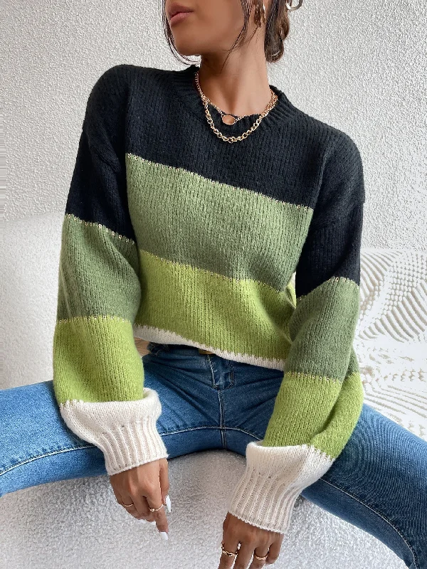 MegaBetty - Contrasting color pullover sweater