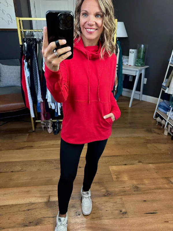 Get In Line Cowl Neck Pocket Sweatshirt - Red