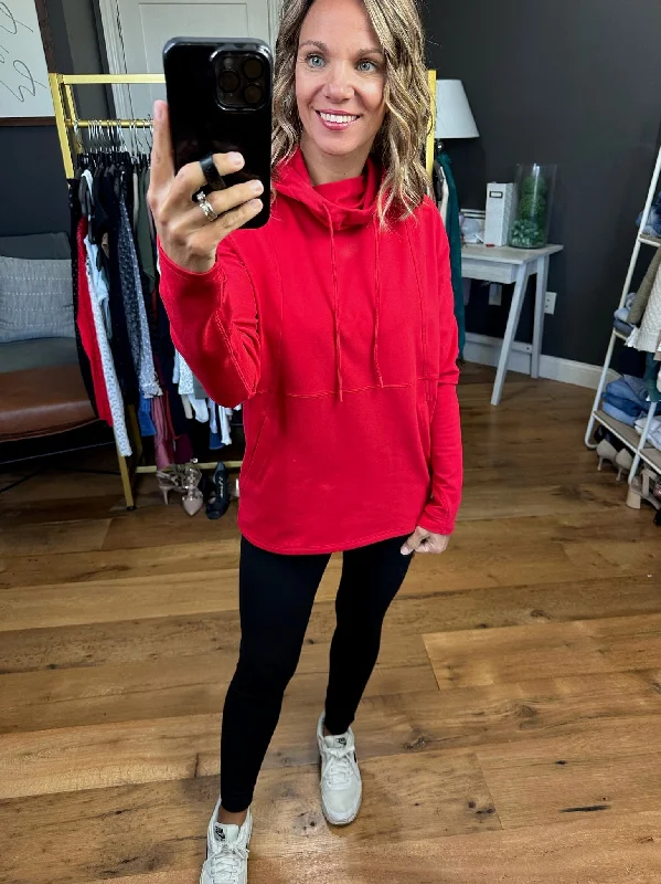 Get In Line Cowl Neck Pocket Sweatshirt - Red