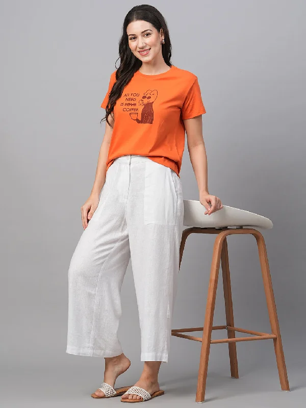 Women's Rust Cotton Regular Fit Tshirts