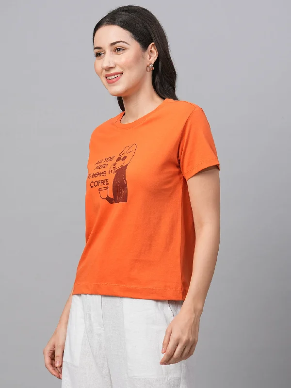 Women's Rust Cotton Regular Fit Tshirts