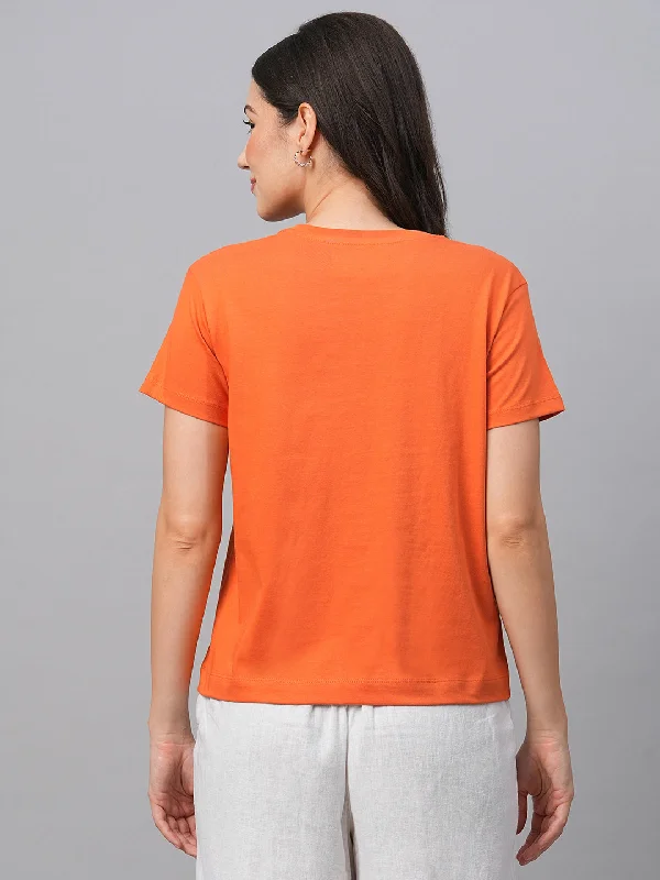 Women's Rust Cotton Regular Fit Tshirts