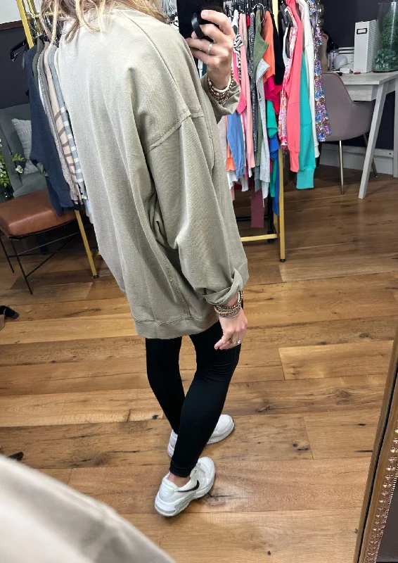 Lived In Oversized Crew Sweatshirt - Dusty Olive