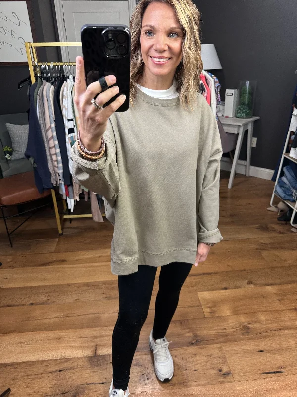 Lived In Oversized Crew Sweatshirt - Dusty Olive