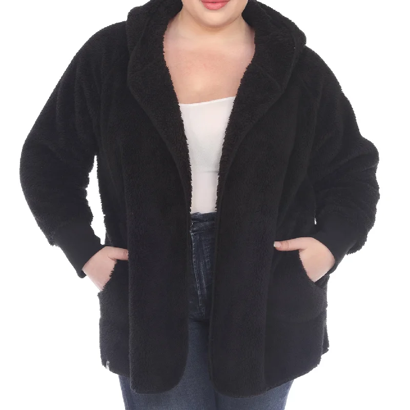 Plus Size Plush Hooded Cardigan with Pockets