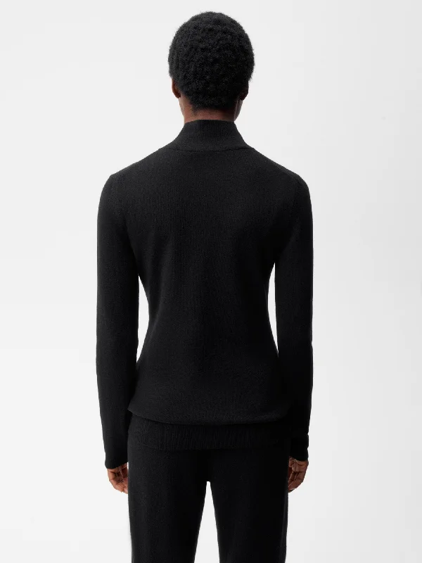 Women's Recycled Cashmere Fitted Turtleneck Top—black