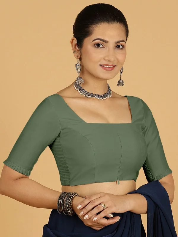 Nihira x Rozaana | Elbow Sleeves Saree Blouse in Hunter Green