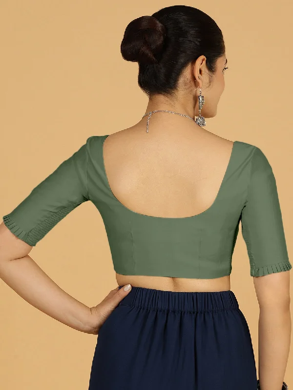 Nihira x Rozaana | Elbow Sleeves Saree Blouse in Hunter Green