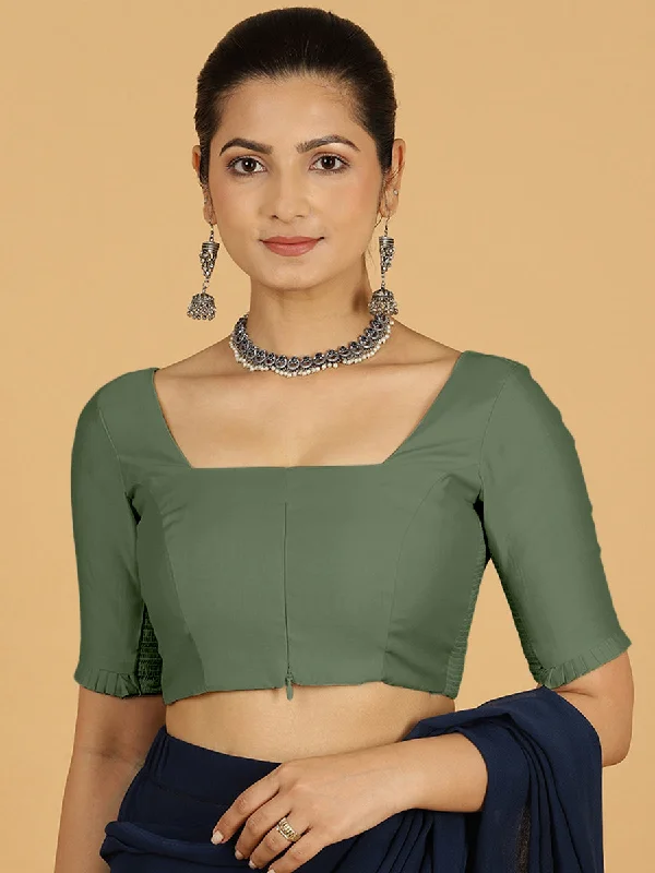 Nihira x Rozaana | Elbow Sleeves Saree Blouse in Hunter Green