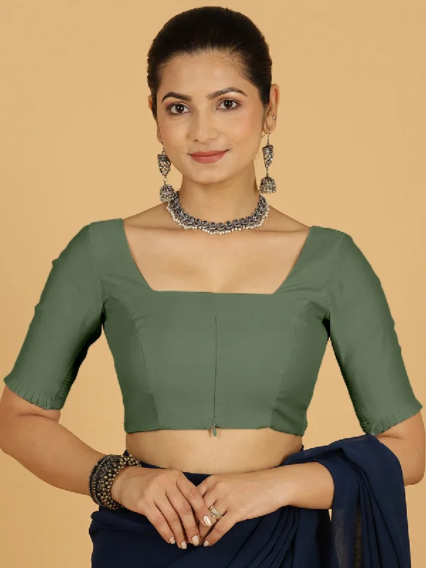 Nihira x Rozaana | Elbow Sleeves Saree Blouse in Hunter Green