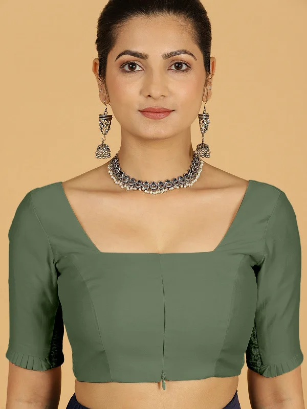 Nihira x Rozaana | Elbow Sleeves Saree Blouse in Hunter Green