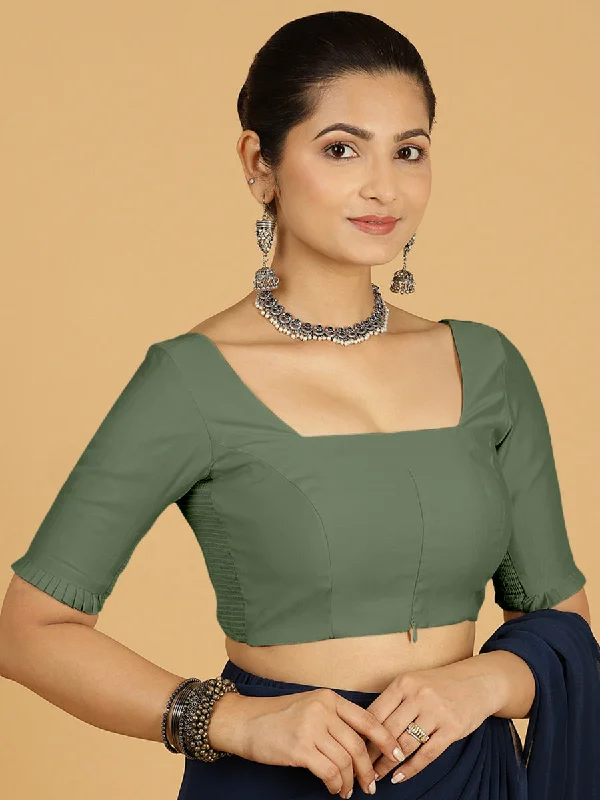 Nihira x Rozaana | Elbow Sleeves Saree Blouse in Hunter Green