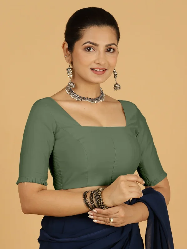 Nihira x Rozaana | Elbow Sleeves Saree Blouse in Hunter Green