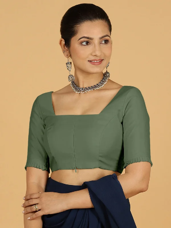 Nihira x Rozaana | Elbow Sleeves Saree Blouse in Hunter Green