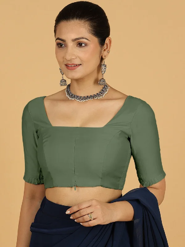 Nihira x Rozaana | Elbow Sleeves Saree Blouse in Hunter Green