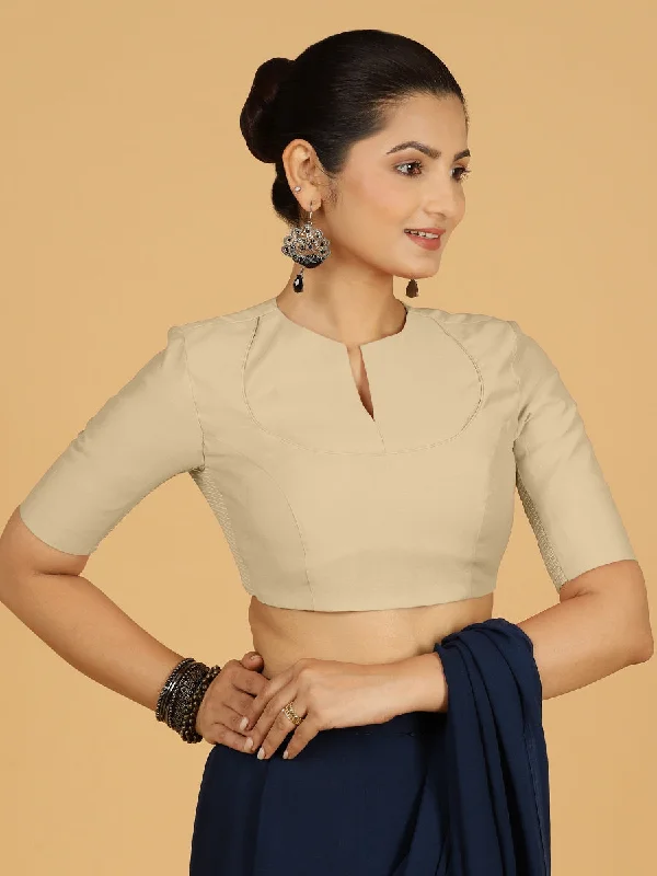 Karishma x Rozaana | Elbow Sleeves Saree Blouse in Oyster Grey