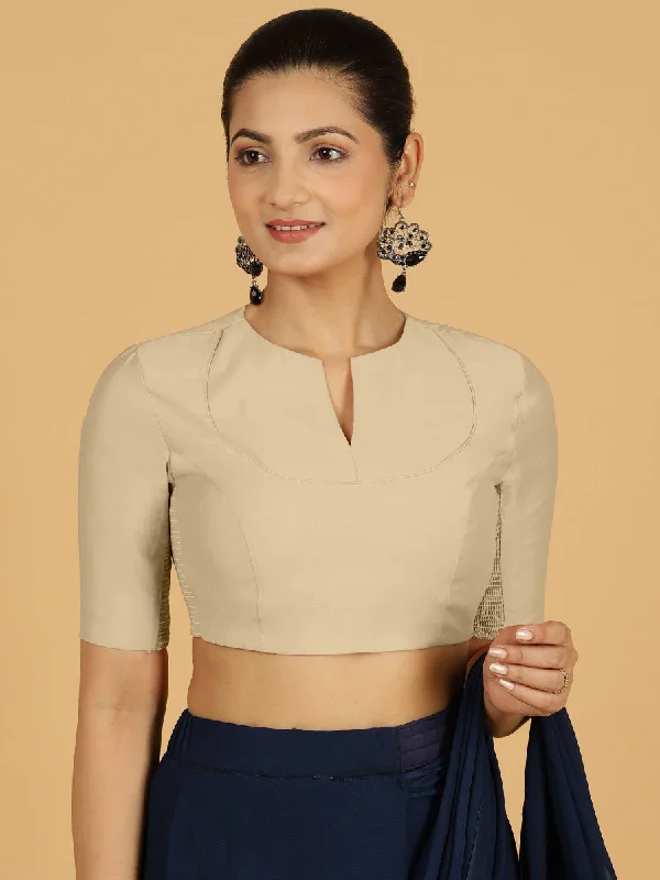 Karishma x Rozaana | Elbow Sleeves Saree Blouse in Oyster Grey