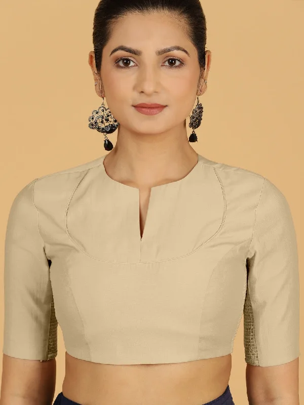 Karishma x Rozaana | Elbow Sleeves Saree Blouse in Oyster Grey