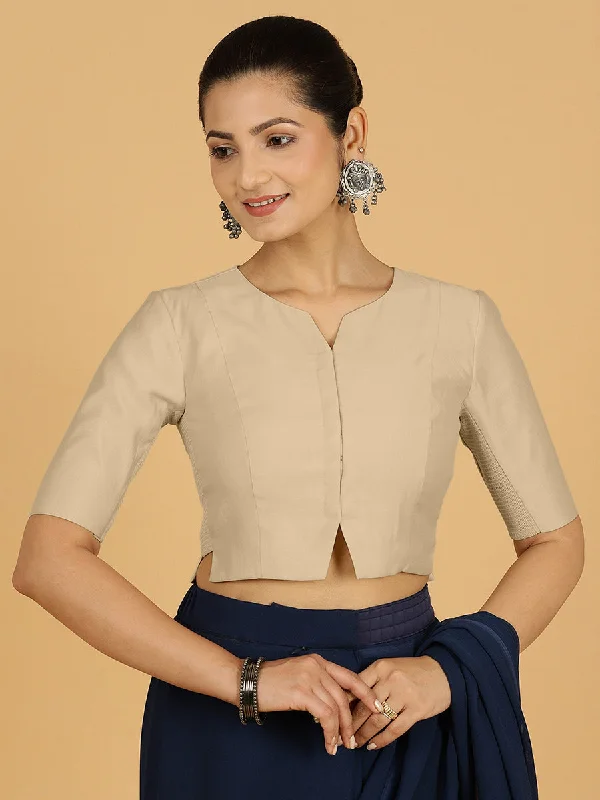 Rekha x Rozaana | Long Saree Blouse in Oyster Grey