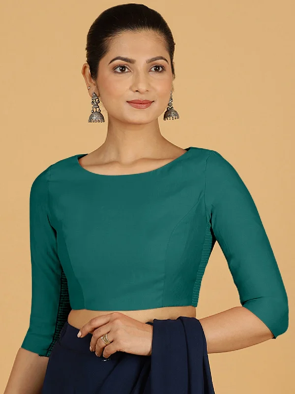 Tamanna x Rozaana | Three Quarter Sleeves Saree Blouse in Peacock Green