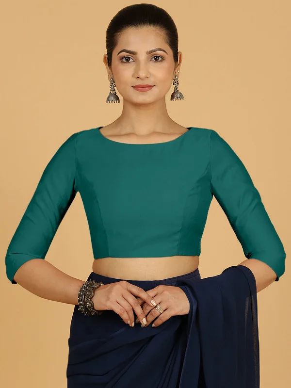 Tamanna x Rozaana | Three Quarter Sleeves Saree Blouse in Peacock Green