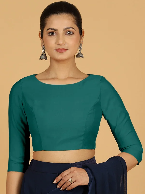 Tamanna x Rozaana | Three Quarter Sleeves Saree Blouse in Peacock Green