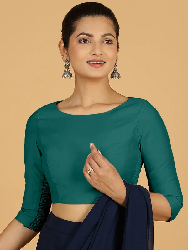 Tamanna x Rozaana | Three Quarter Sleeves Saree Blouse in Peacock Green