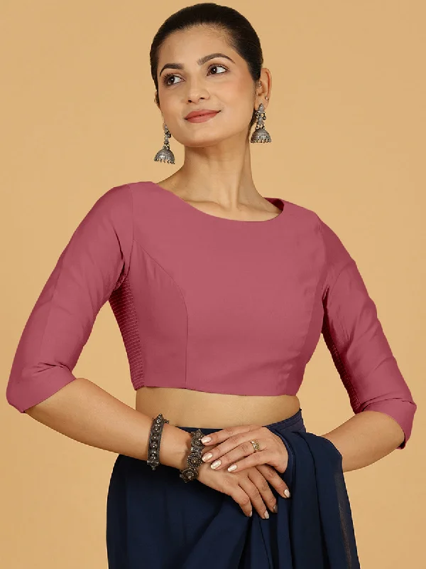 Tamanna x Rozaana | Three Quarter Sleeves Saree Blouse in Rose Pink