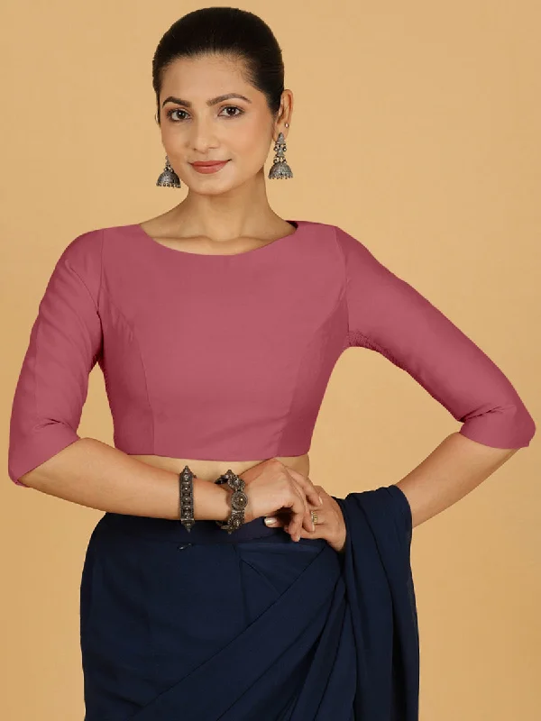 Tamanna x Rozaana | Three Quarter Sleeves Saree Blouse in Rose Pink