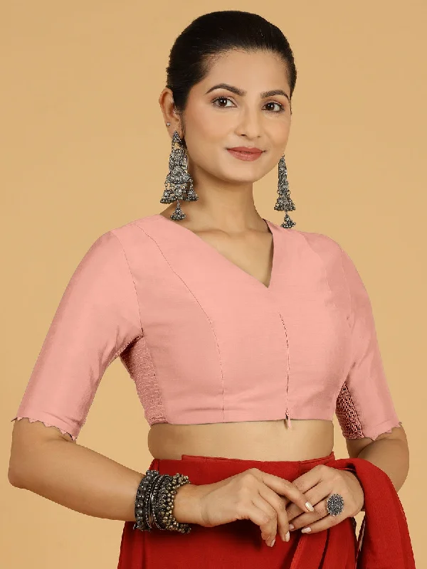 Divya x Rozaana | Elbow Sleeves Saree Blouse in Sea Pink