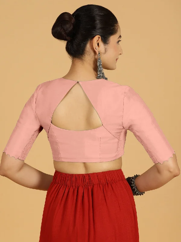 Divya x Rozaana | Elbow Sleeves Saree Blouse in Sea Pink