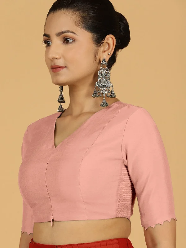 Divya x Rozaana | Elbow Sleeves Saree Blouse in Sea Pink