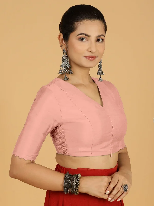 Divya x Rozaana | Elbow Sleeves Saree Blouse in Sea Pink