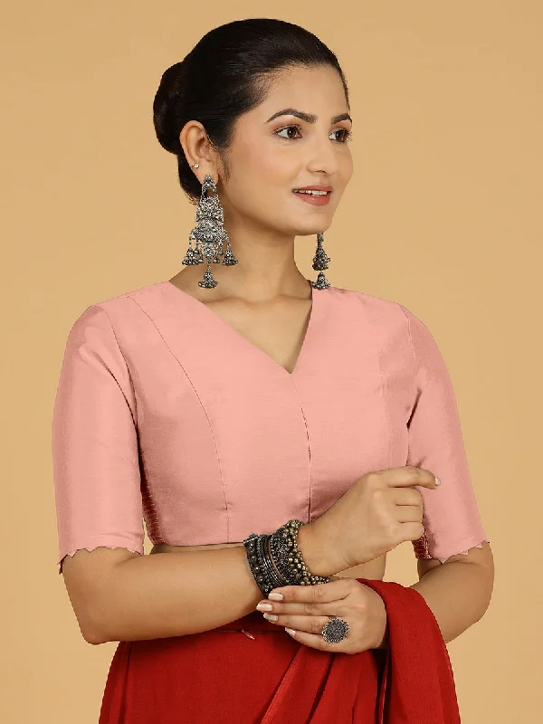 Divya x Rozaana | Elbow Sleeves Saree Blouse in Sea Pink