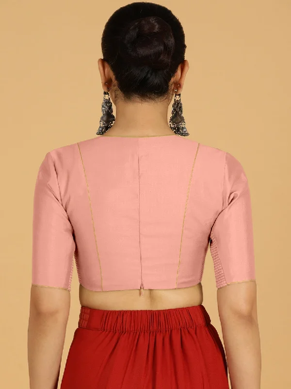 Ghazal x Rozaana | Elbow Sleeves Saree Blouse in Sea Pink