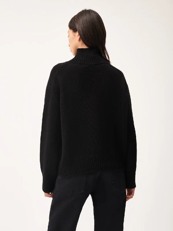 Women's Recycled Cashmere Turtleneck Sweater—black