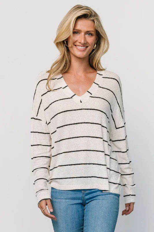 Houston Relaxed Sweater Top | Ivory Stripe