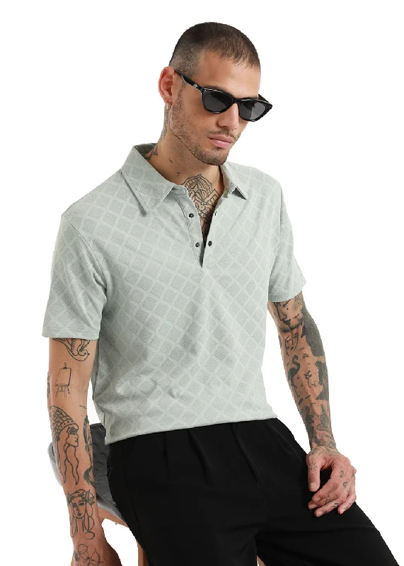 Lattice Print Gray Polo Tshirt